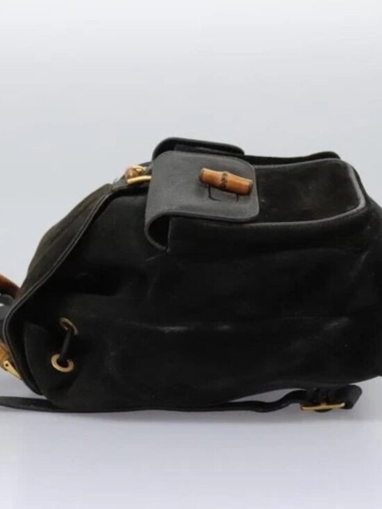 GUCCI Bamboo Backpack Suede Black Gold 003 - Picture 3 of 16